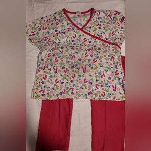 FLIP-FLOP print Dickies Large Scrub top coordinating Pink Scrub pants Size Small